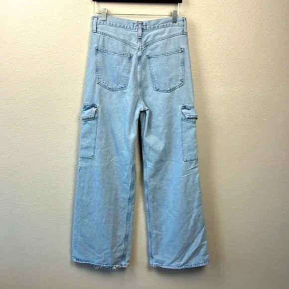 Agolde Minka Jeans Wide Leg High Rise Cargo Pockets Light Wash Denim 27 - Picture 5 of 11